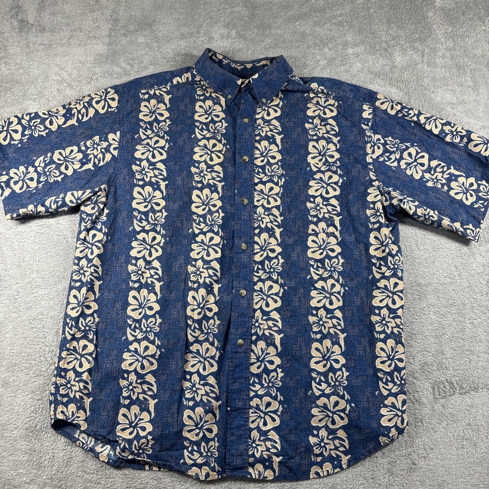 Windridge Men Blue Hawaiian Button Down Short Sleeve Shirt with Pocket  Size XL